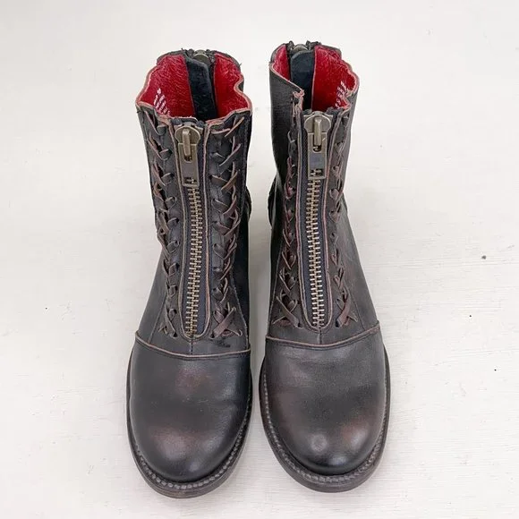 Freebird by Steven Brown Distressed Wales Zip Front Ankle Boots Booties Size 10 - Picture 2 of 12